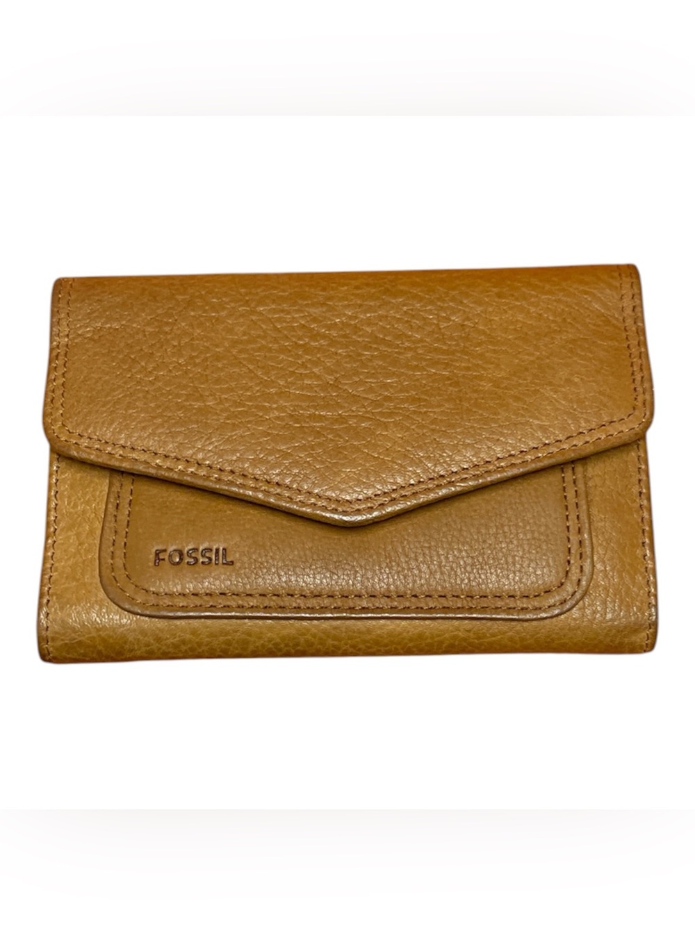 Vintage Fossil Brown Leather Envelope Flap Wallet Tri Fold ID Card Cash Holder